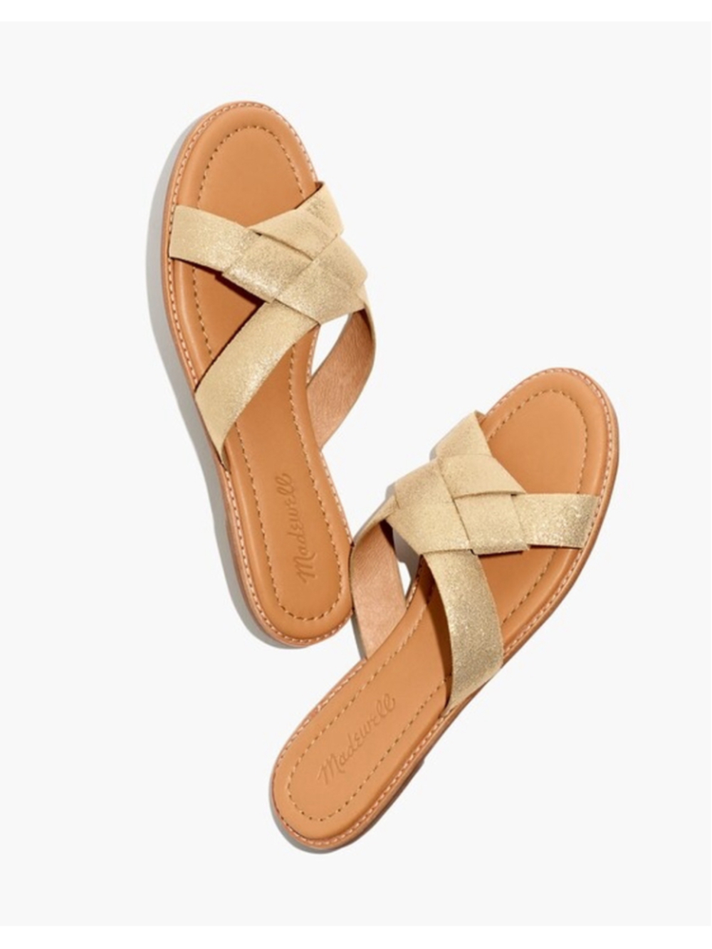 Madewell Jamie Knotted Slide Sandals Women's Size 5 Gold Metallic Woven Leather